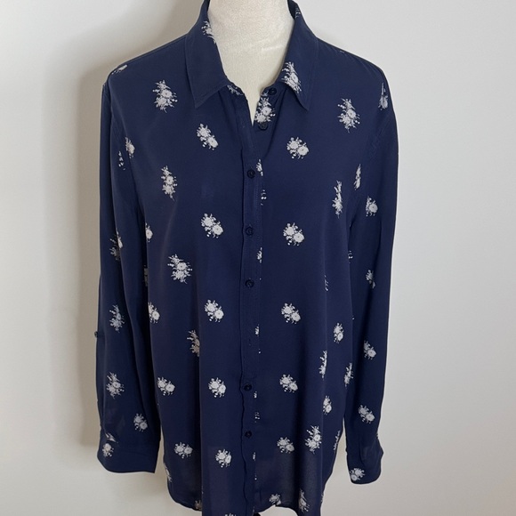 Joe Fresh Tops - Joe Fresh Dark Blue Blouse with Light Floral Design